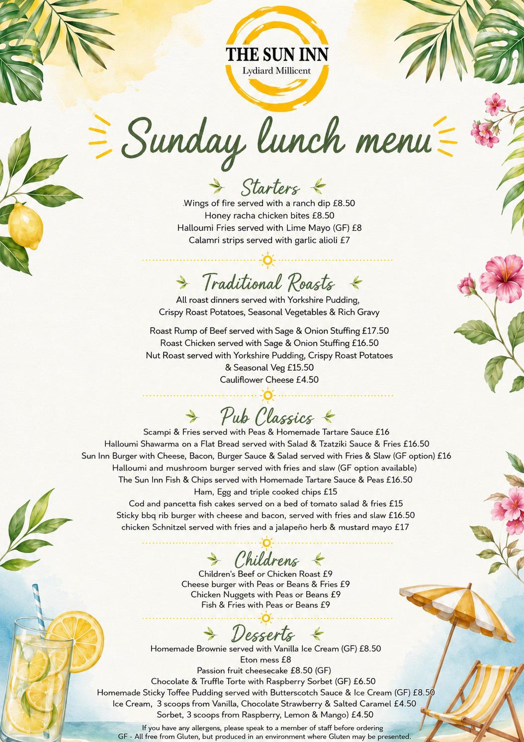 Sun Inn Haworth Menu.pdf Sunday Lunch Menu - The Sun Inn Lydiard
